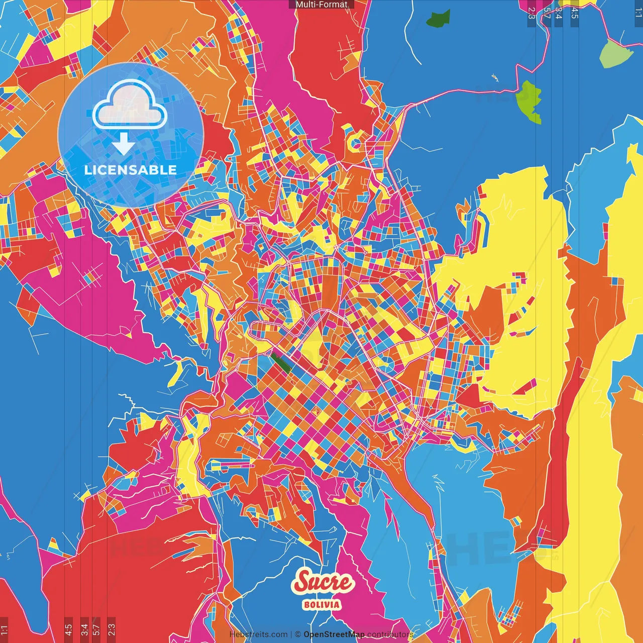 Sucre, Bolivia Crazy Colorful Street Map Poster Template