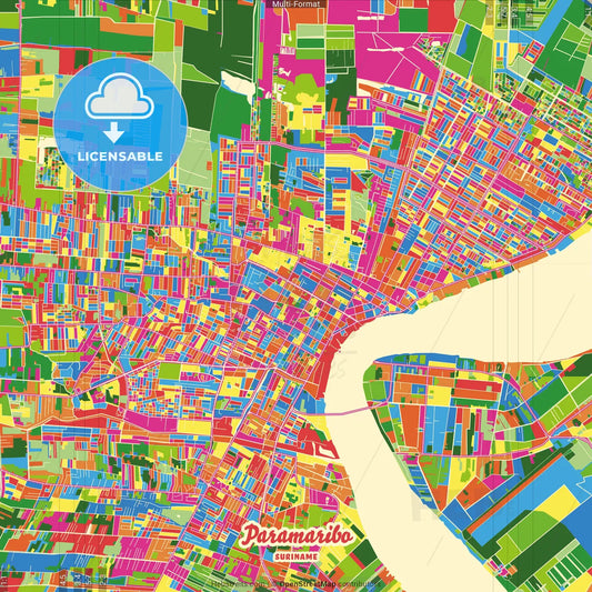 Paramaribo, Suriname Crazy Colorful Street Map Poster Template