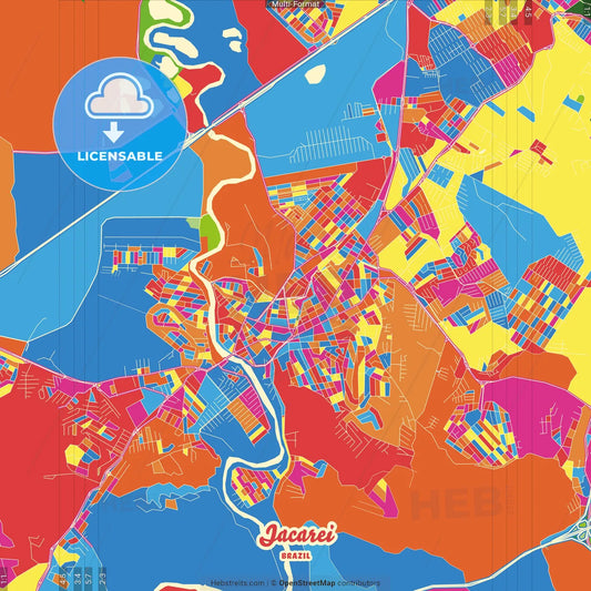Jacarei, Brazil Crazy Colorful Street Map Poster Template