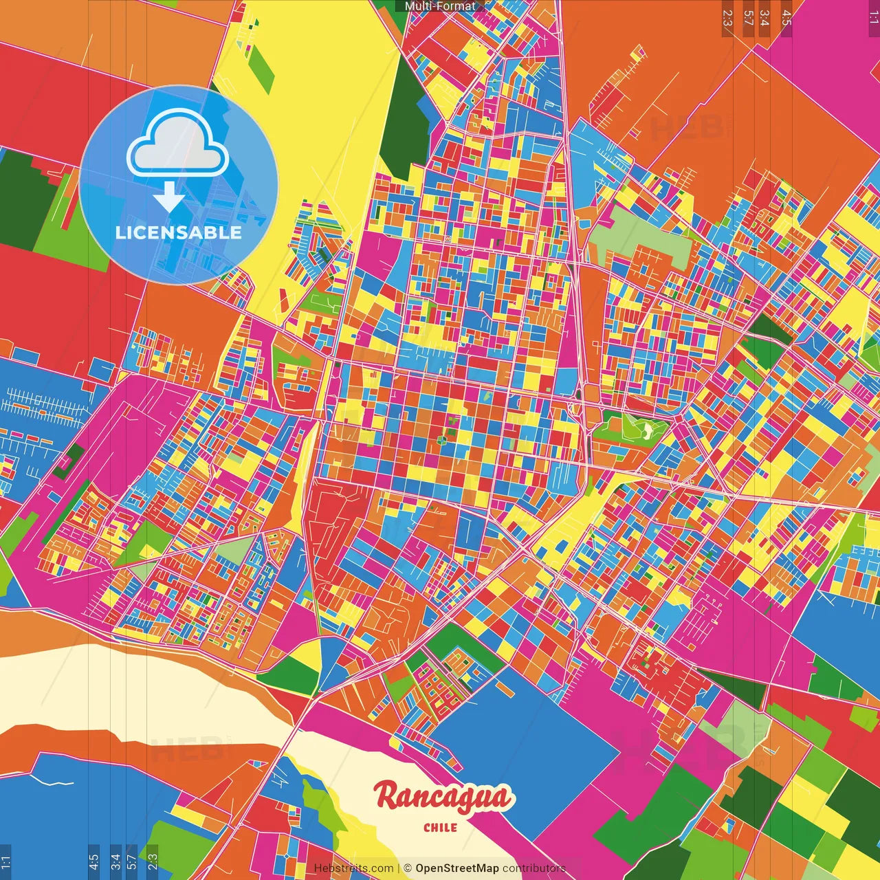 Rancagua, Chile Crazy Colorful Street Map Poster Template