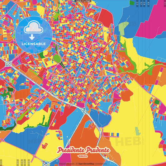 Presidente Prudente, Brazil Crazy Colorful Street Map Poster Template