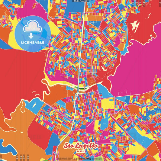 Sao Leopoldo, Brazil Crazy Colorful Street Map Poster Template