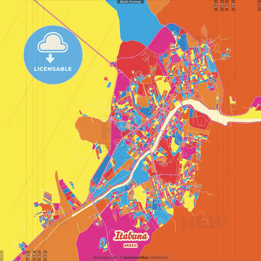 Itabuna, Brazil Crazy Colorful Street Map Poster Template