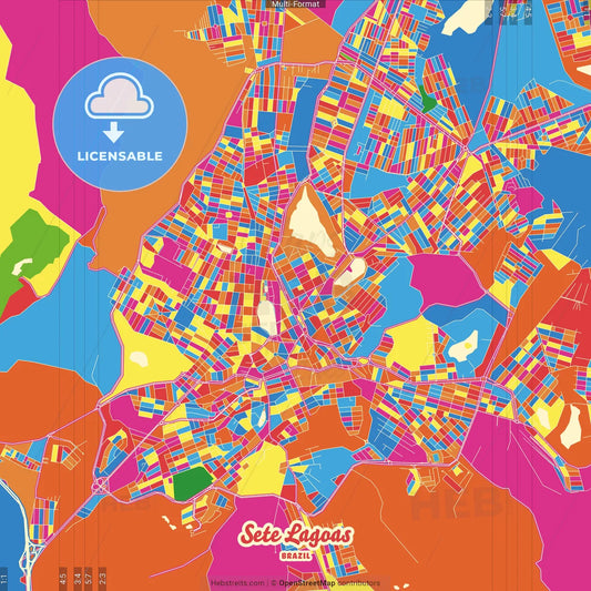 Sete Lagoas, Brazil Crazy Colorful Street Map Poster Template