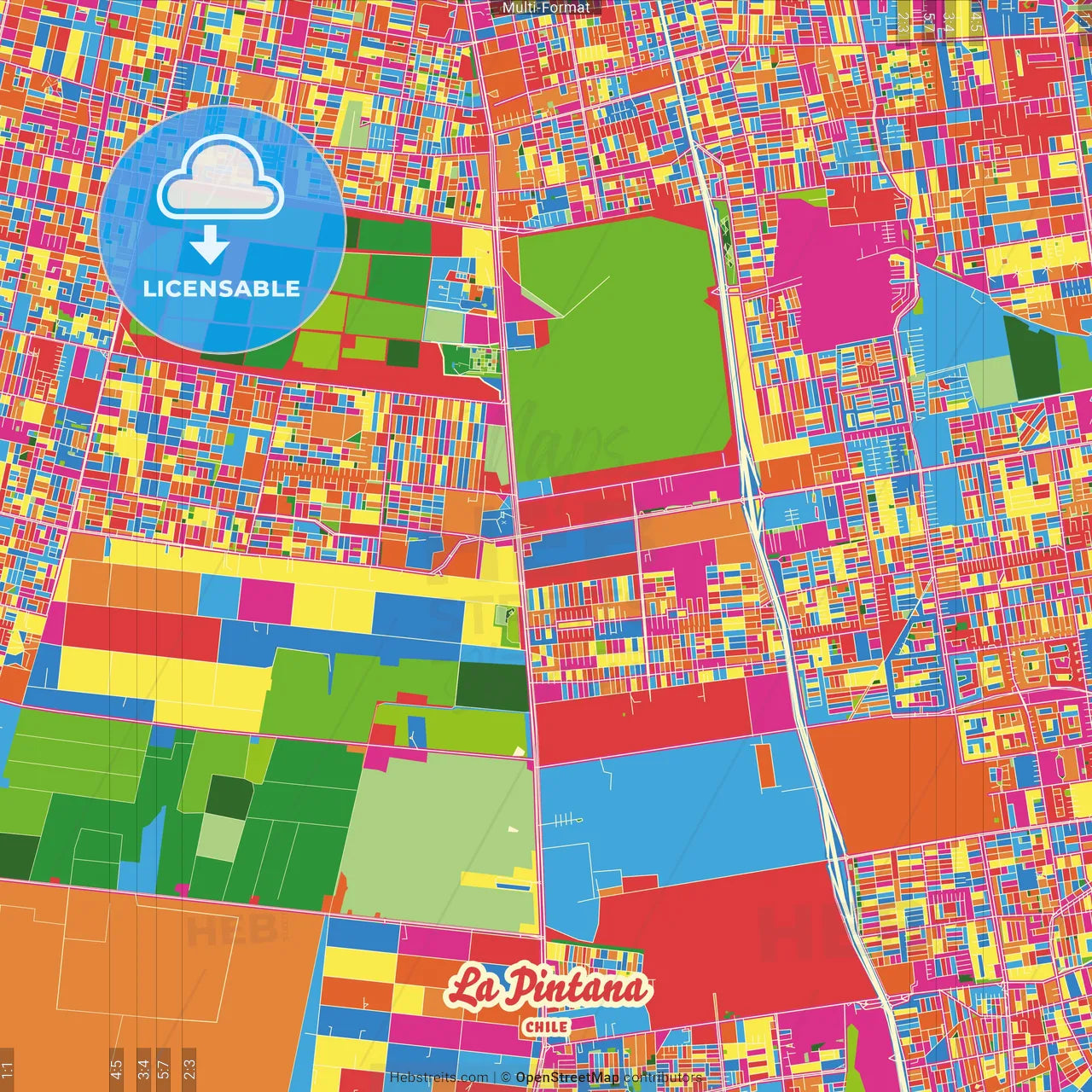 La Pintana, Chile Crazy Colorful Street Map Poster Template