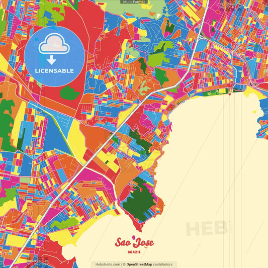 Sao Jose, Brazil Crazy Colorful Street Map Poster Template
