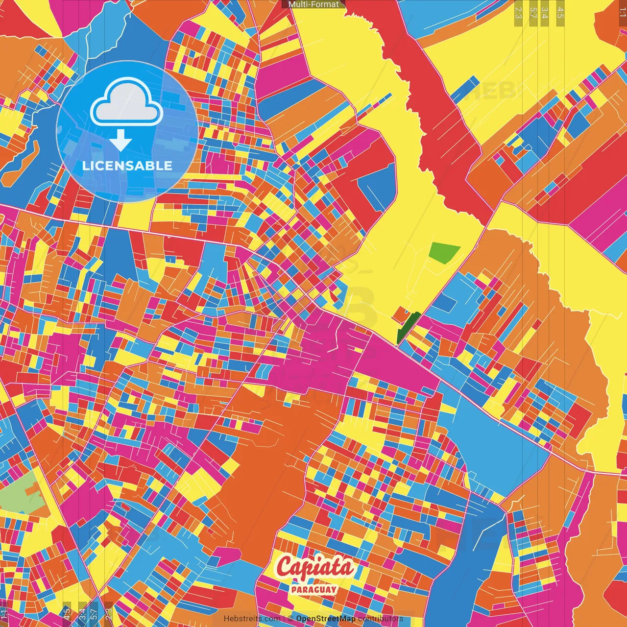 Capiata, Paraguay Crazy Colorful Street Map Poster Template