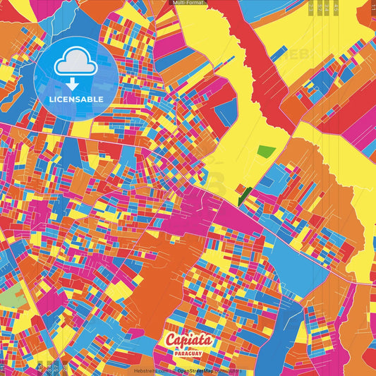Capiata, Paraguay Crazy Colorful Street Map Poster Template