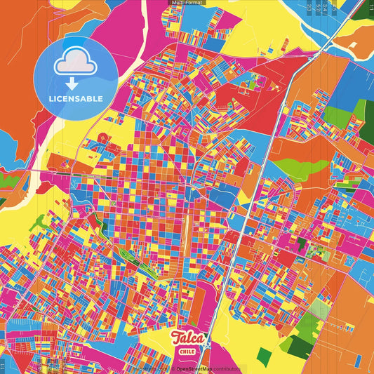 Talca, Chile Crazy Colorful Street Map Poster Template
