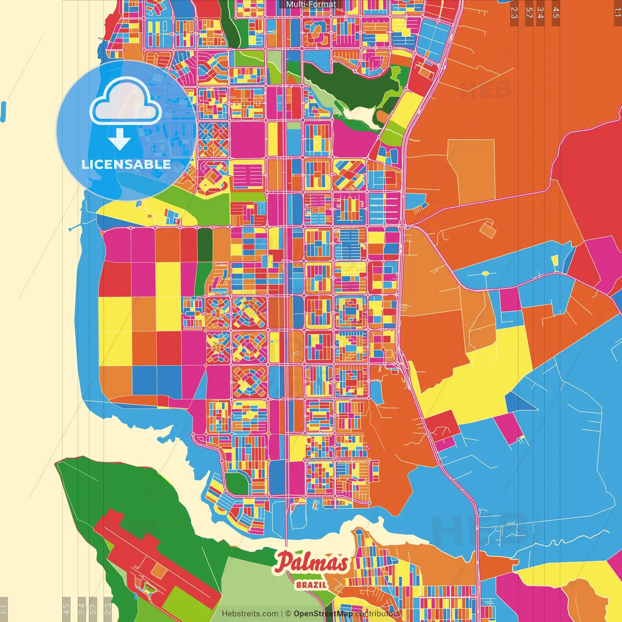 Palmas, Brazil Crazy Colorful Street Map Poster Template