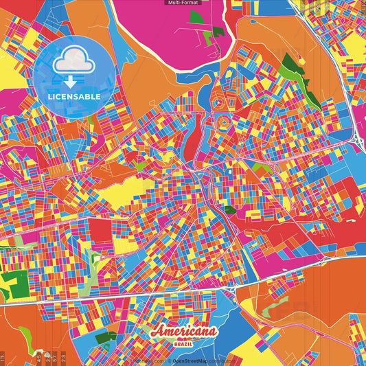 Americana, Brazil Crazy Colorful Street Map Poster Template