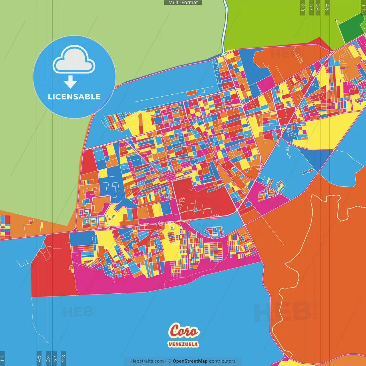 Coro, Venezuela Crazy Colorful Street Map Poster Template