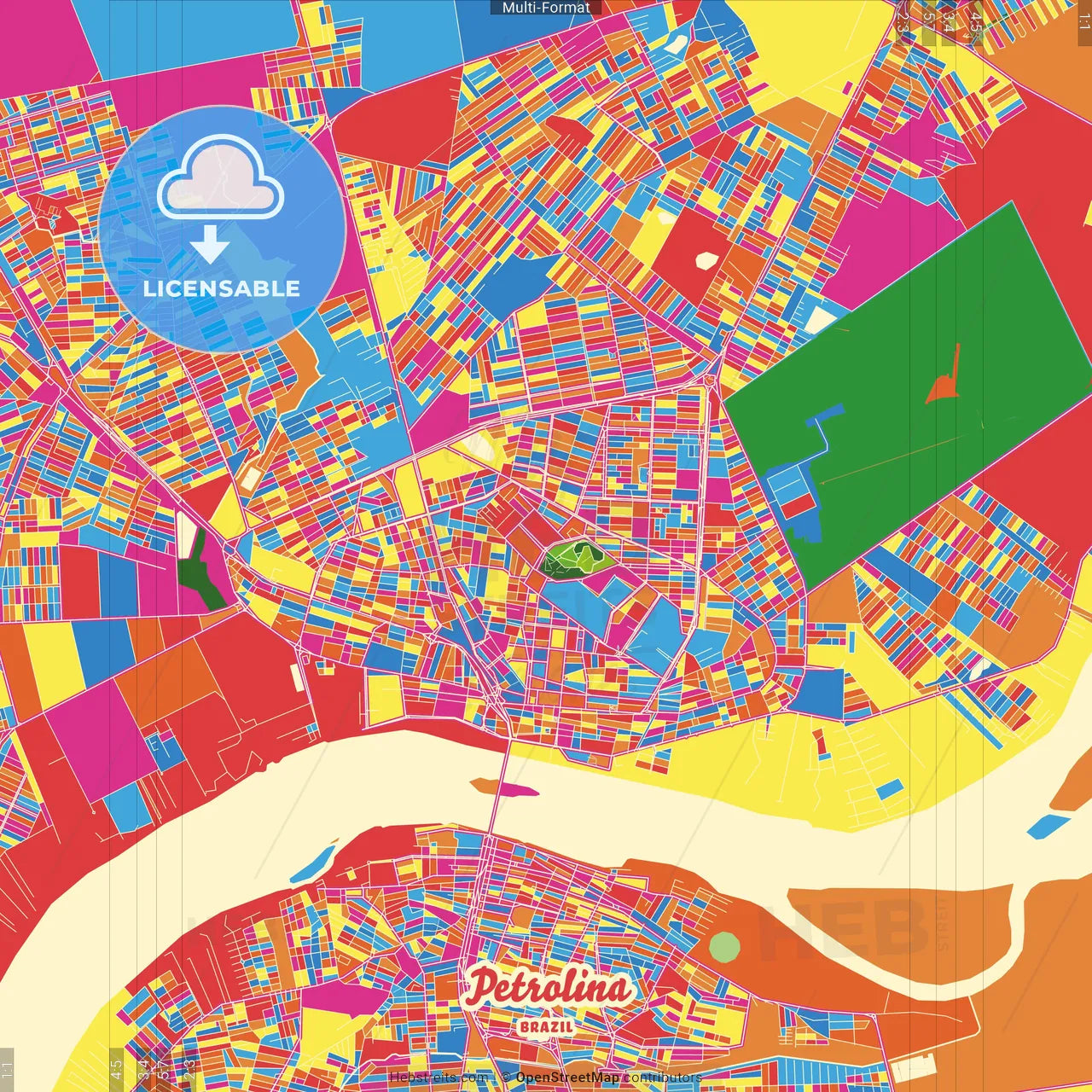 Petrolina, Brazil Crazy Colorful Street Map Poster Template