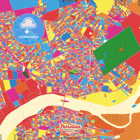 Petrolina, Brazil Crazy Colorful Street Map Poster Template