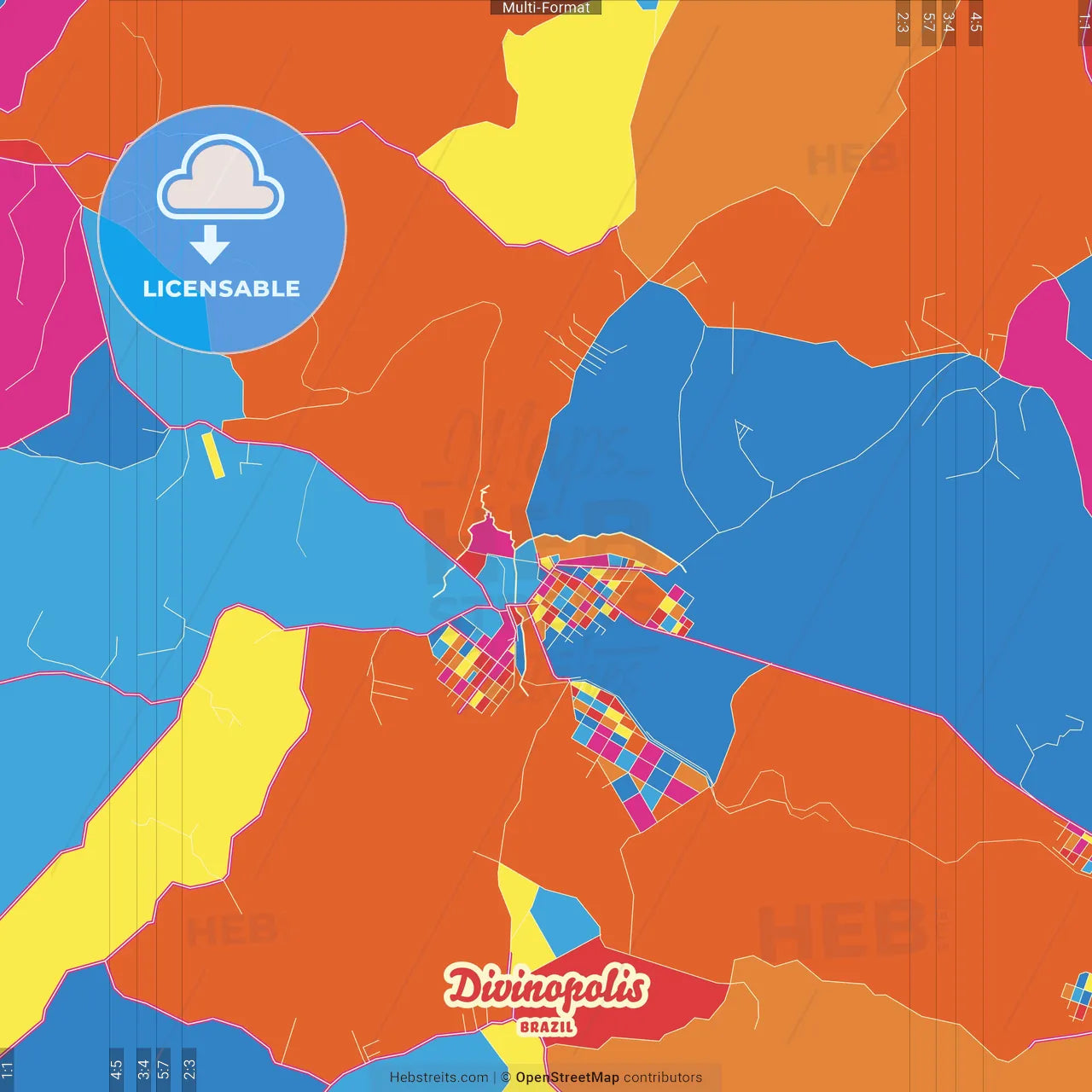 Divinopolis, Brazil Crazy Colorful Street Map Poster Template