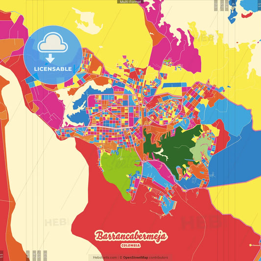 Barrancabermeja, Colombia Crazy Colorful Street Map Poster Template