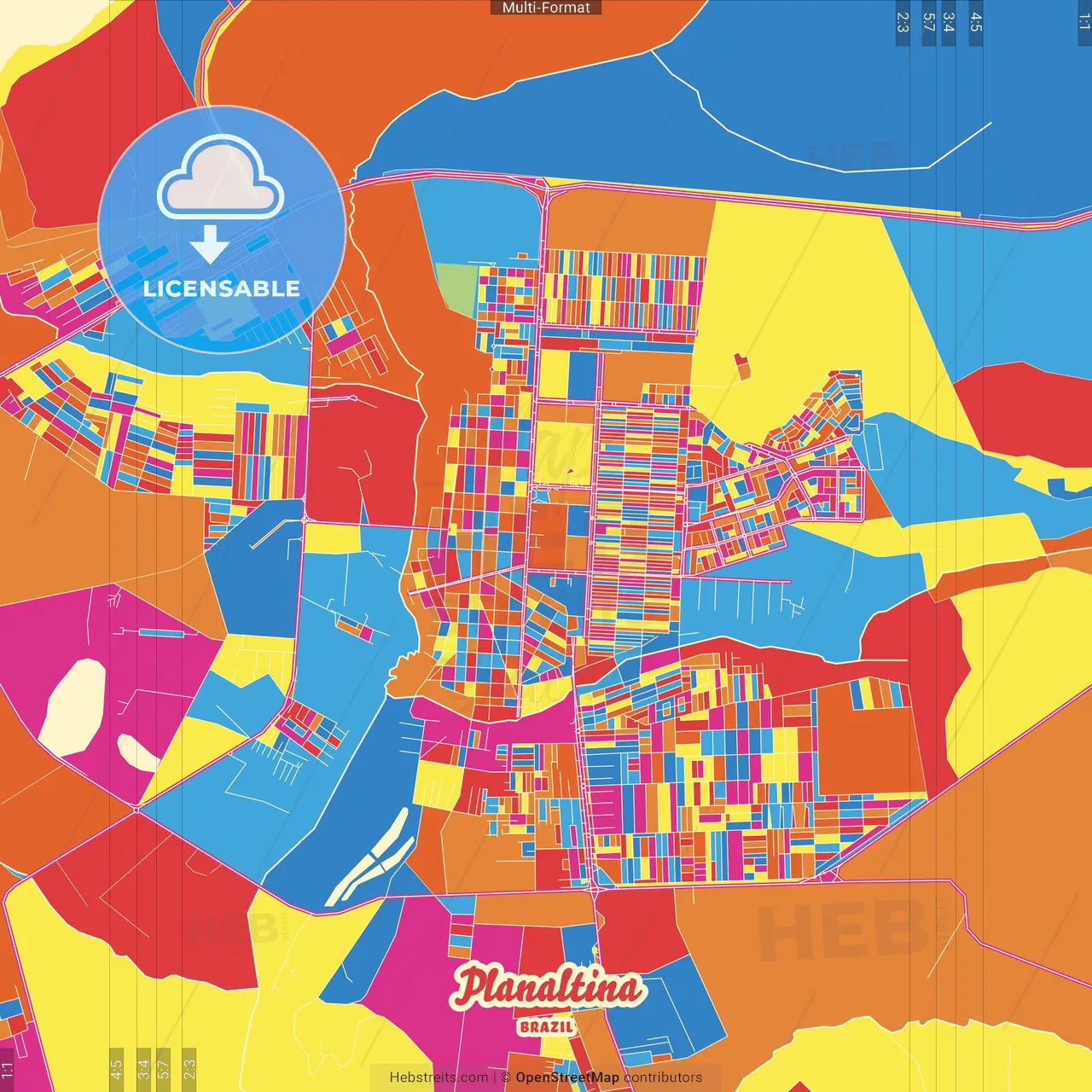 Planaltina, Brazil Crazy Colorful Street Map Poster Template
