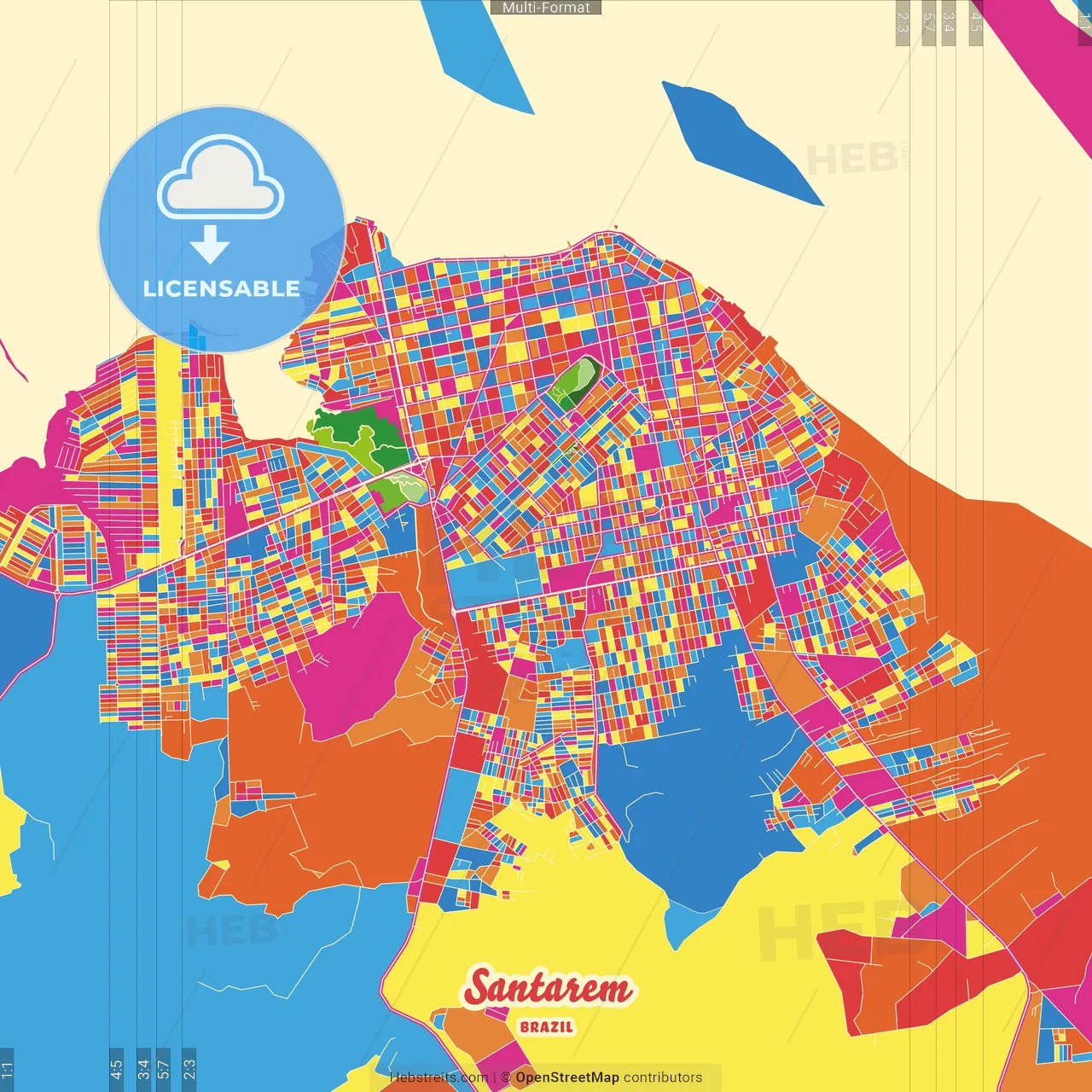 Santarem, Brazil Crazy Colorful Street Map Poster Template