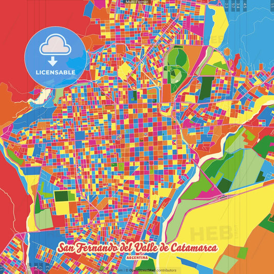 San Fernando del Valle de Catamarca, Argentina Crazy Colorful Street Map Poster Template
