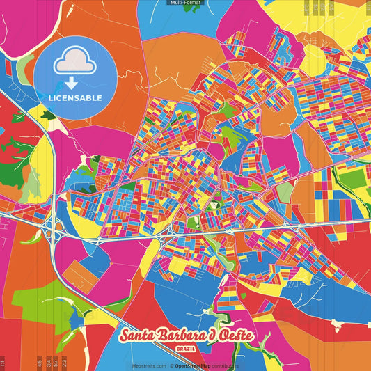 Santa Barbara d Oeste, Brazil Crazy Colorful Street Map Poster Template
