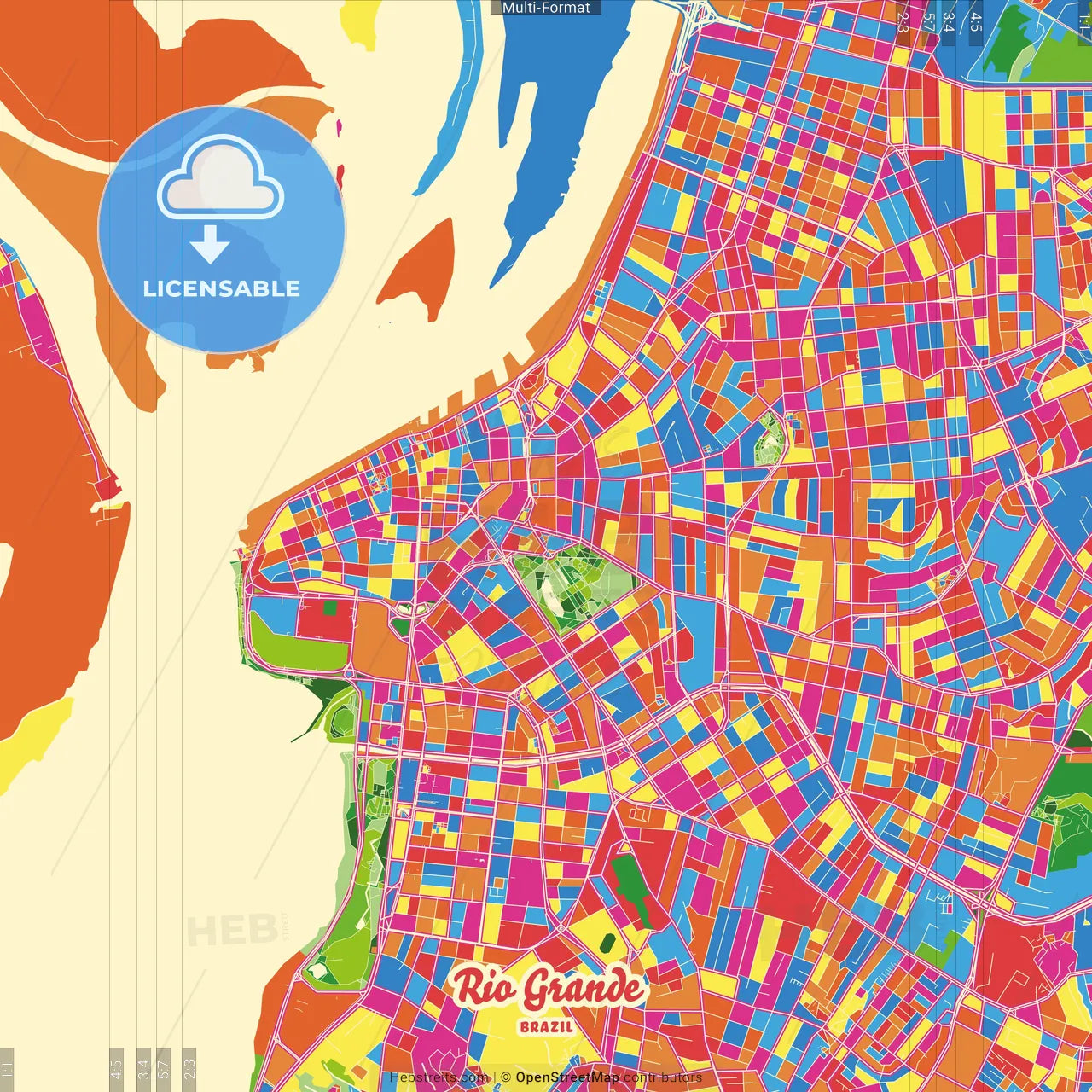 Rio Grande, Brazil Crazy Colorful Street Map Poster Template