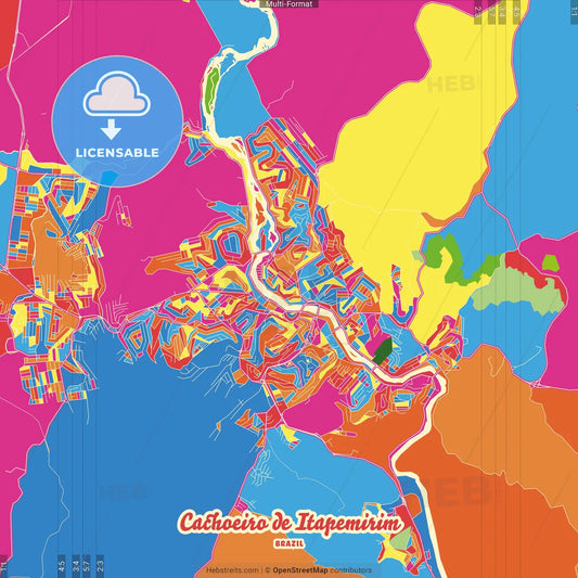 Cachoeiro de Itapemirim, Brazil Crazy Colorful Street Map Poster Template