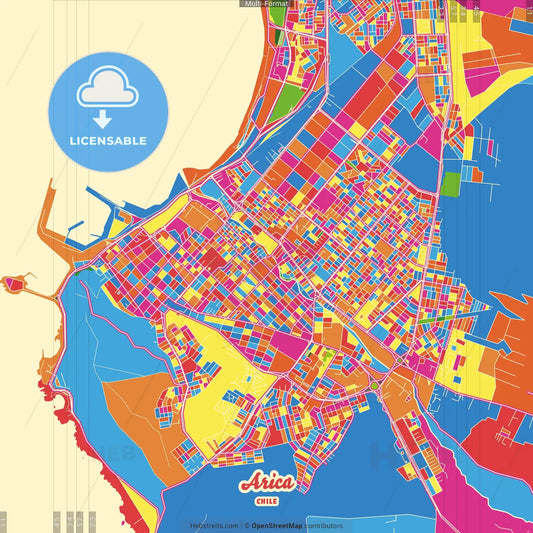 Arica, Chile Crazy Colorful Street Map Poster Template