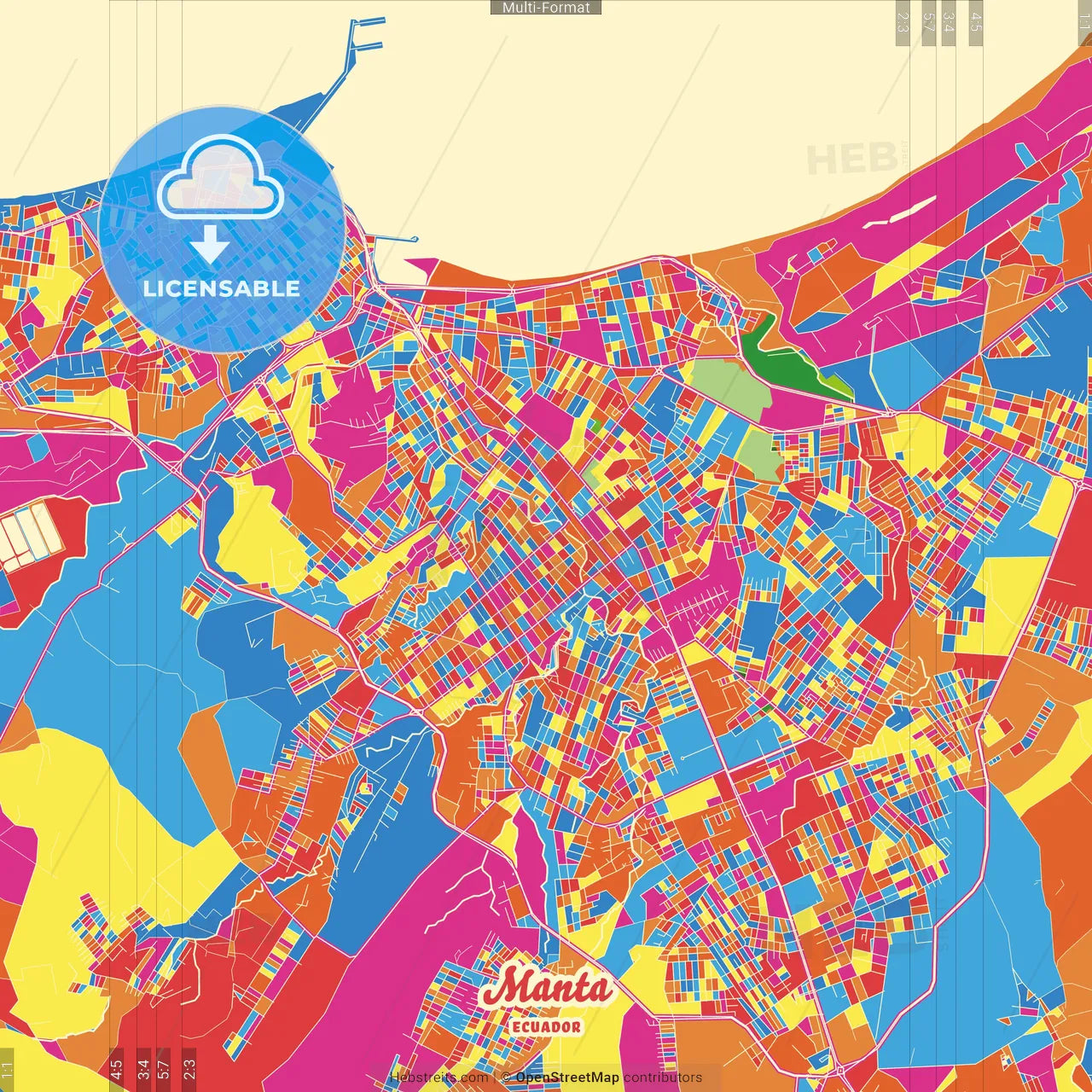 Manta, Ecuador Crazy Colorful Street Map Poster Template