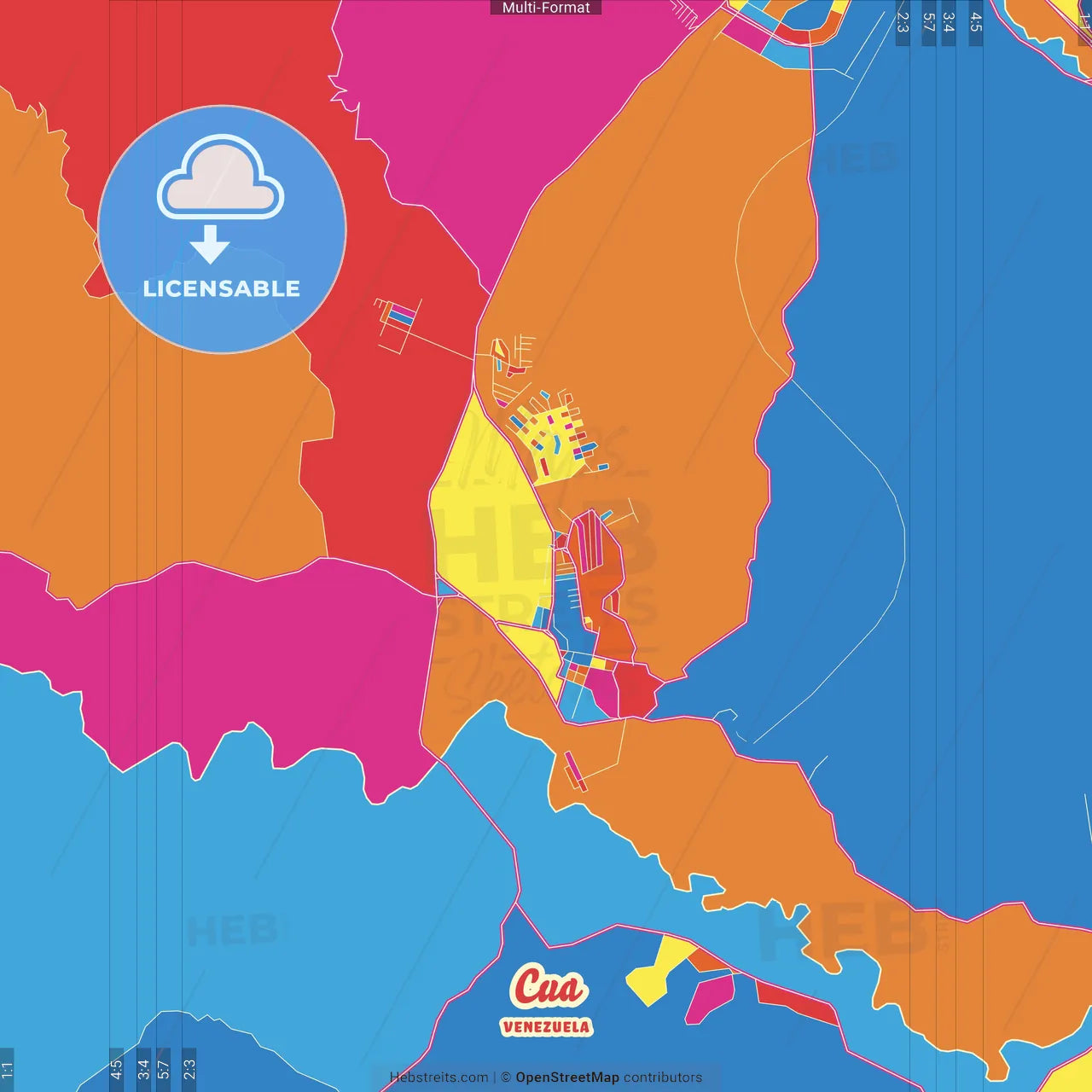 Cua, Venezuela Crazy Colorful Street Map Poster Template