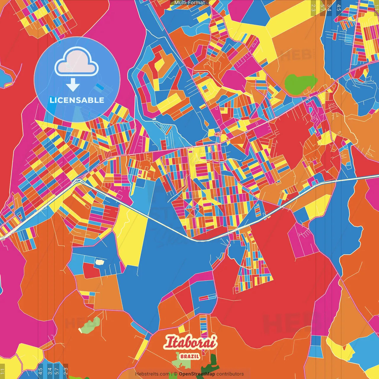 Itaborai, Brazil Crazy Colorful Street Map Poster Template