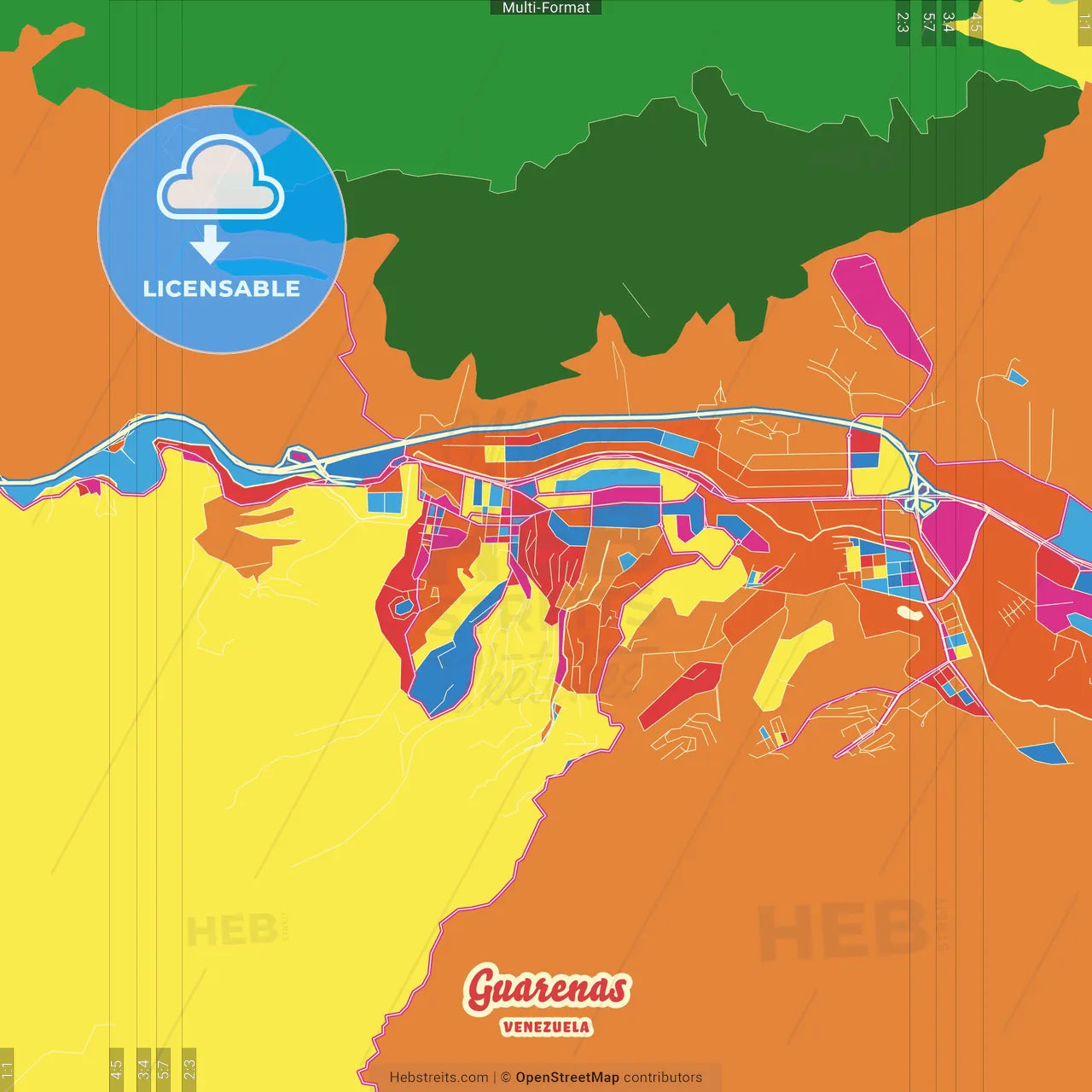 Guarenas, Venezuela Crazy Colorful Street Map Poster Template