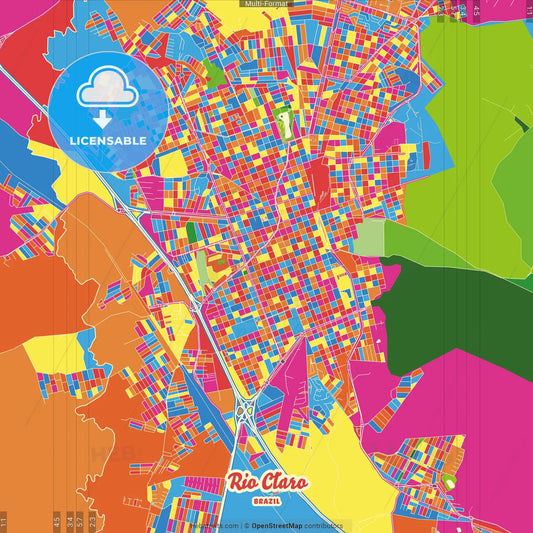 Rio Claro, Brazil Crazy Colorful Street Map Poster Template