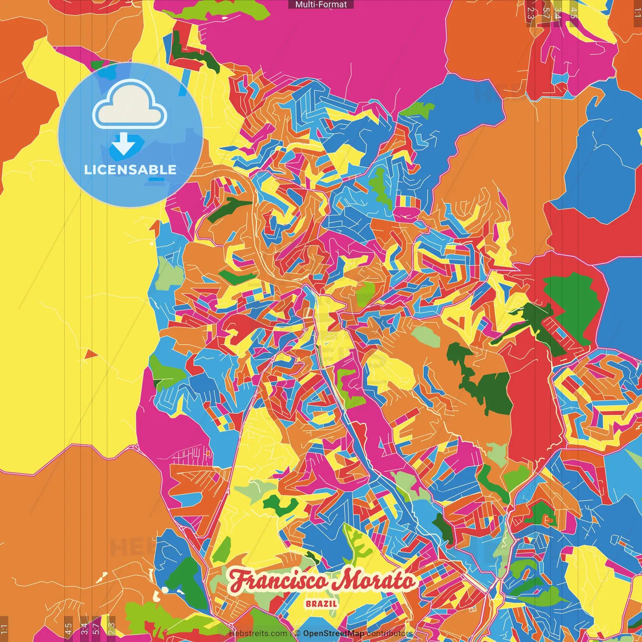 Francisco Morato, Brazil Crazy Colorful Street Map Poster Template