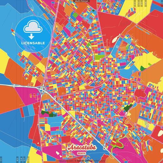 Aracatuba, Brazil Crazy Colorful Street Map Poster Template