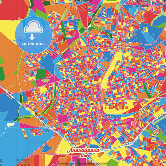Araraquara, Brazil Crazy Colorful Street Map Poster Template