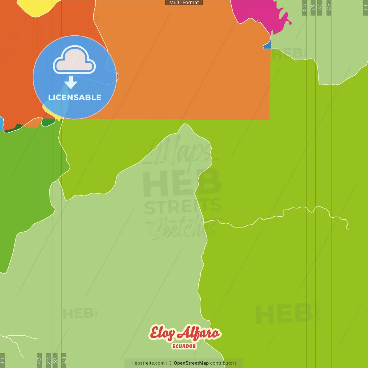 Eloy Alfaro, Ecuador Crazy Colorful Street Map Poster Template