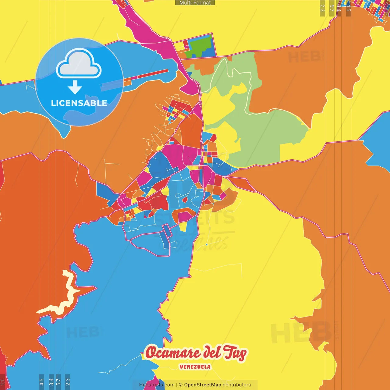 Ocumare del Tuy, Venezuela Crazy Colorful Street Map Poster Template