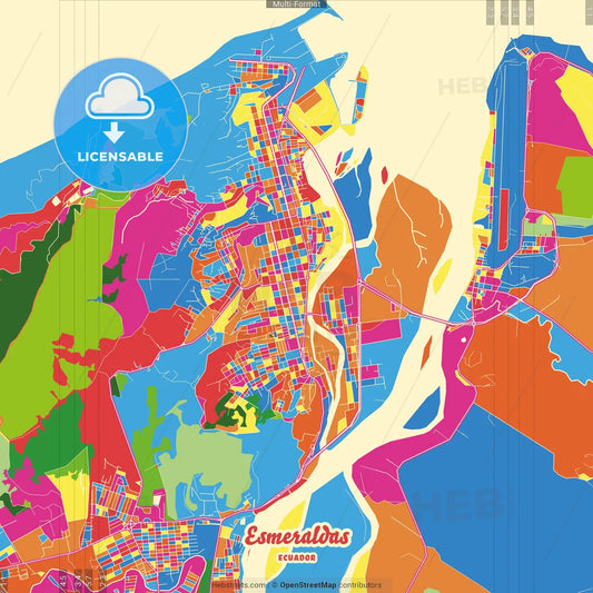 Esmeraldas, Ecuador Crazy Colorful Street Map Poster Template