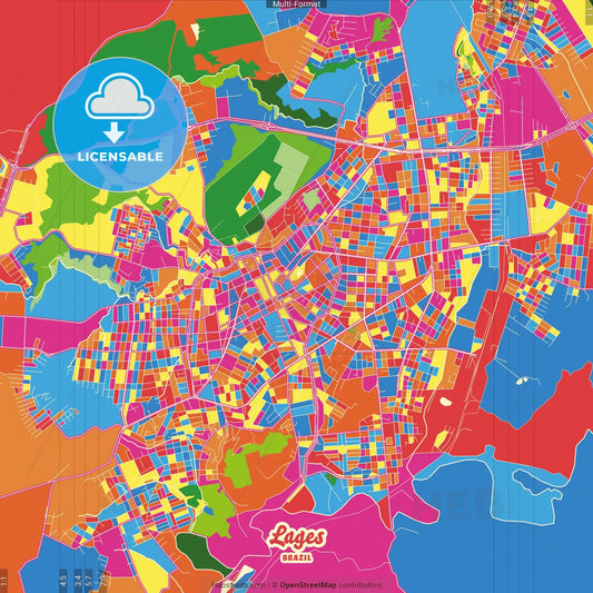 Lages, Brazil Crazy Colorful Street Map Poster Template