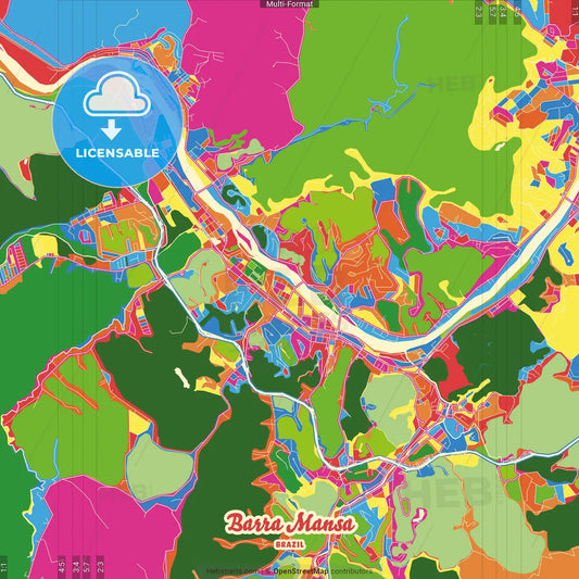 Barra Mansa, Brazil Crazy Colorful Street Map Poster Template