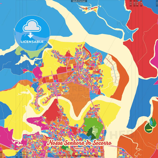 Nossa Senhora do Socorro, Brazil Crazy Colorful Street Map Poster Template