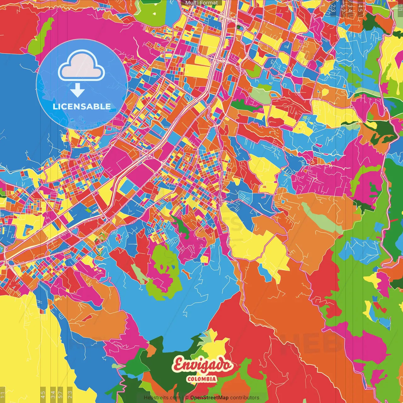 Envigado, Colombia Crazy Colorful Street Map Poster Template