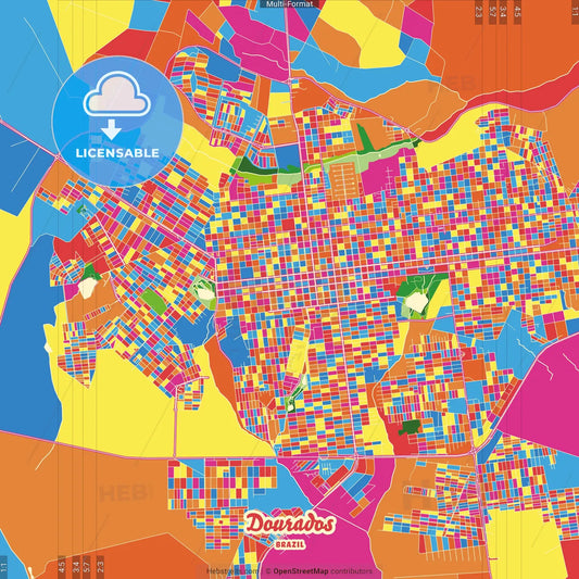 Dourados, Brazil Crazy Colorful Street Map Poster Template