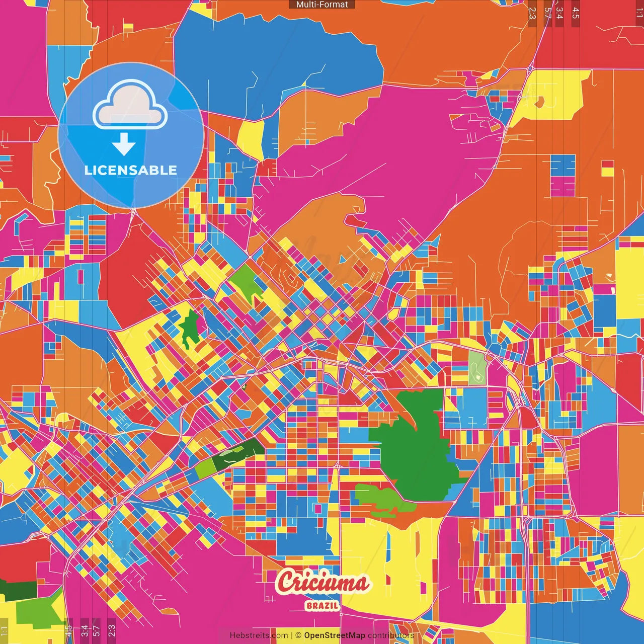 Criciuma, Brazil Crazy Colorful Street Map Poster Template