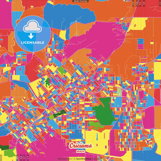 Criciuma, Brazil Crazy Colorful Street Map Poster Template