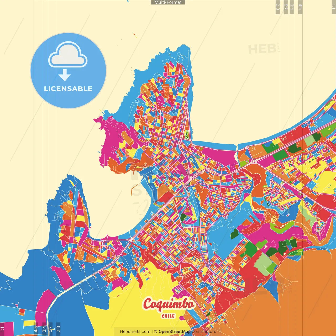 Coquimbo, Chile Crazy Colorful Street Map Poster Template
