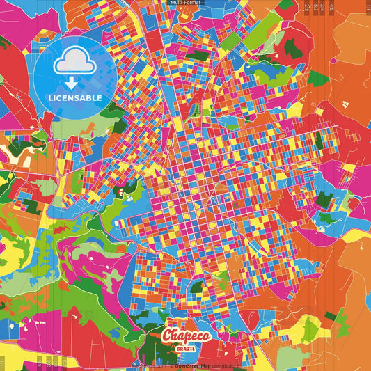 Chapeco, Brazil Crazy Colorful Street Map Poster Template