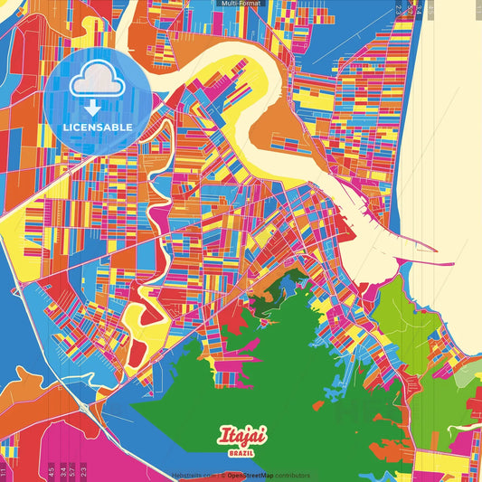 Itajai, Brazil Crazy Colorful Street Map Poster Template