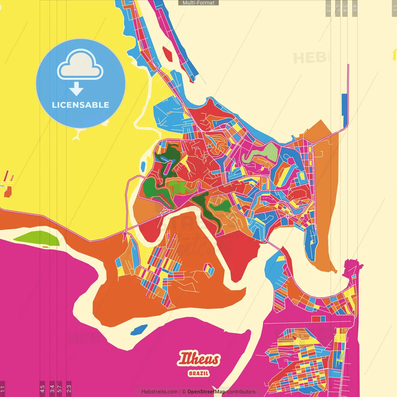 Ilheus, Brazil Crazy Colorful Street Map Poster Template