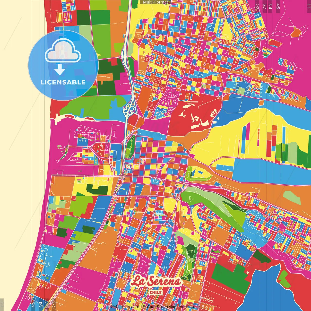 La Serena, Chile Crazy Colorful Street Map Poster Template